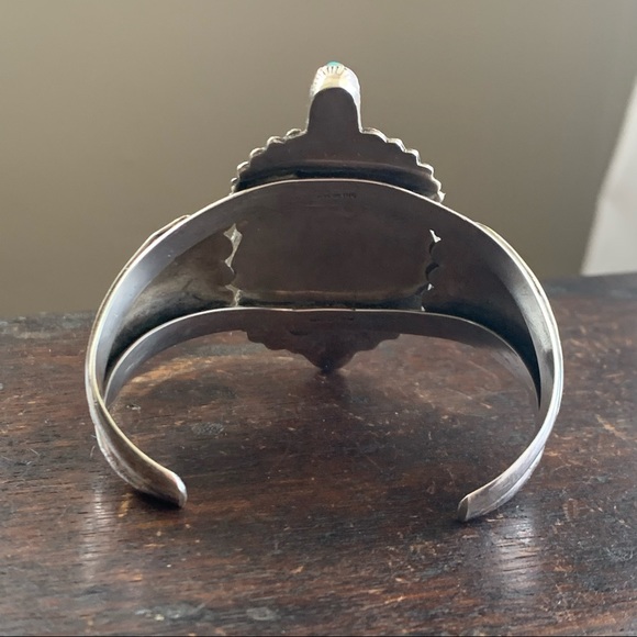 Navajo Turquoise and Sterling Wide Cuff Bracelet - Picture 14 of 16